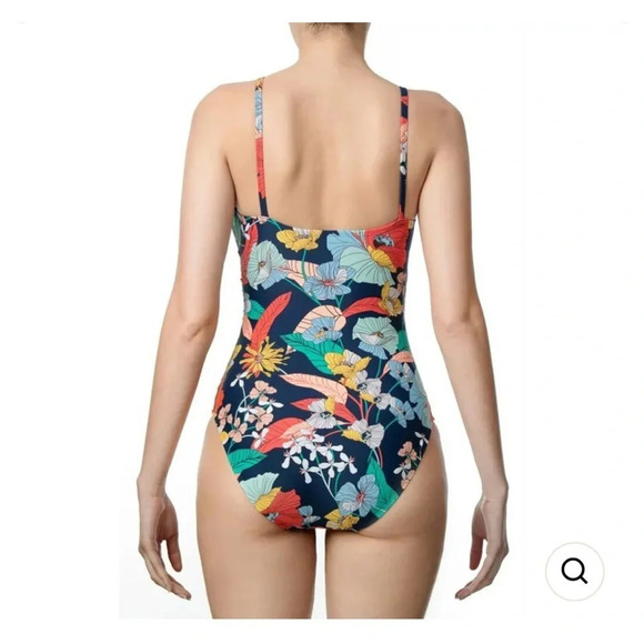 Colorful floral Ellen Tracy high neck keyhole one piece swimsuit size 8 - Picture 2 of 5